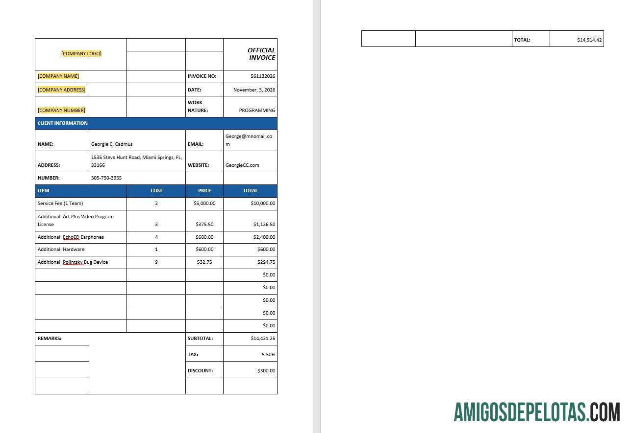 realista Modelo de fatura de suporte de TI